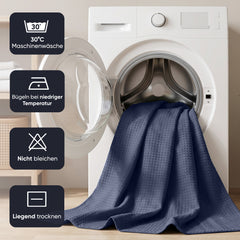 Sekey Dunkelblau Duschvorhang 180 × 200 cm, Textil Badewannenvorhang mit Waffelstruktur, Wasserabweisend & Waschbar, 100 % Polyester, mit Beschwerungsband & 12 Edelstahlringen