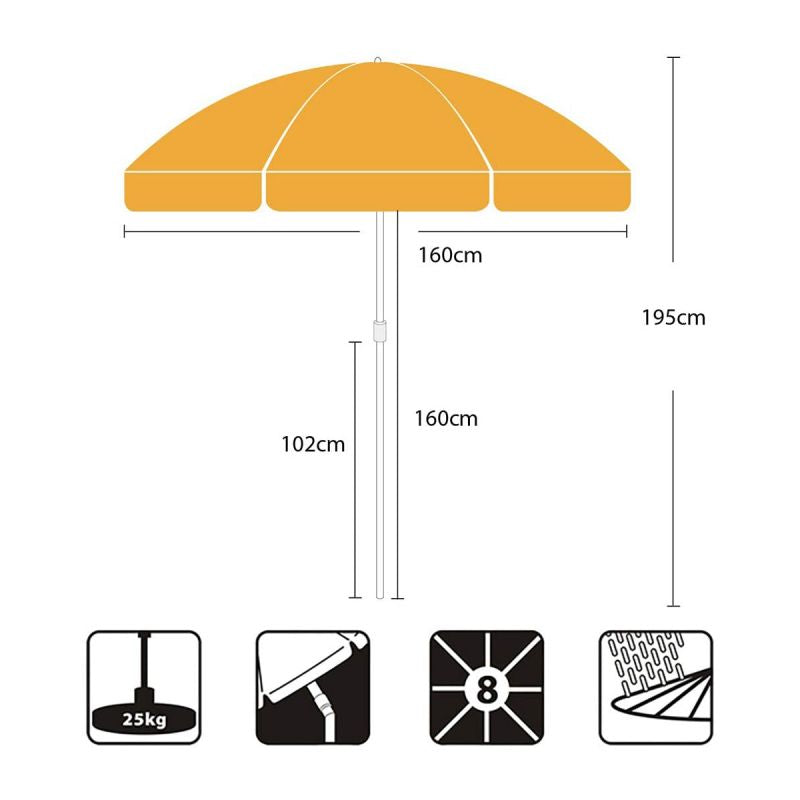 Sekey ∅ 160 cm beach umbrella with protective cover, sun protection UV25+