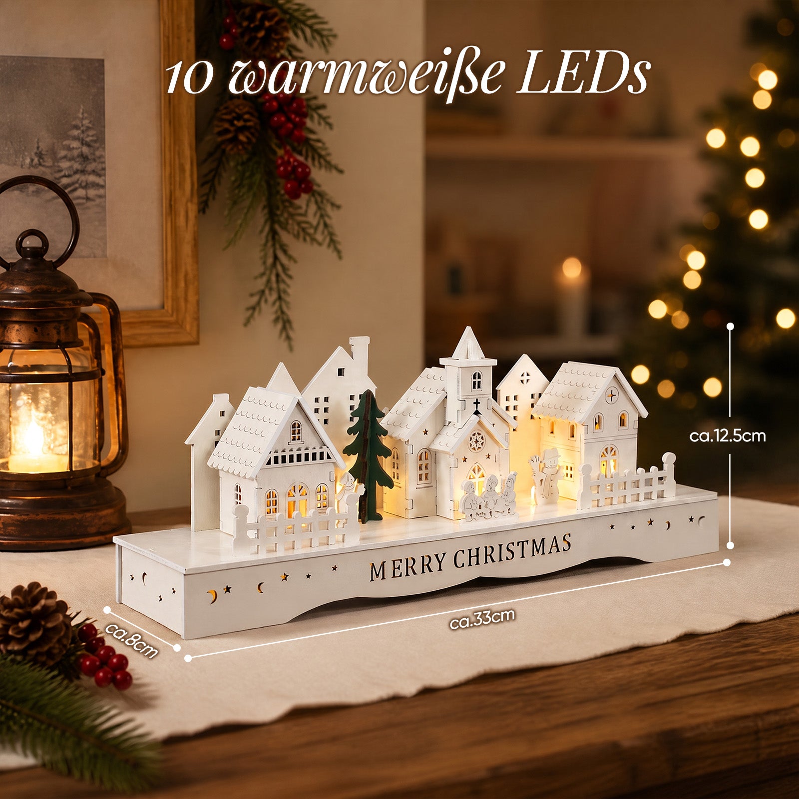 Salcar LED Schwibbogen aus Holz, 3D Weihnachtsdorf mit Kapelle, Häuser – sekeymall