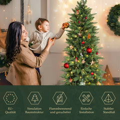 Salcar Schmaler Kunst-Weihnachtsbaum 180 cm – Realistischer Pencil Christbaum mit warmweißen LEDs, grüner Tannenbaum aus PE & PVC Salcar