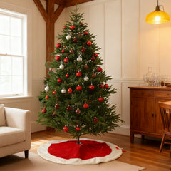 Salcar Baumteppich Weihnachten rund, Weihnachtsbaumdecke rot weiß, Plüsch Weihnachtsbaum Röcke