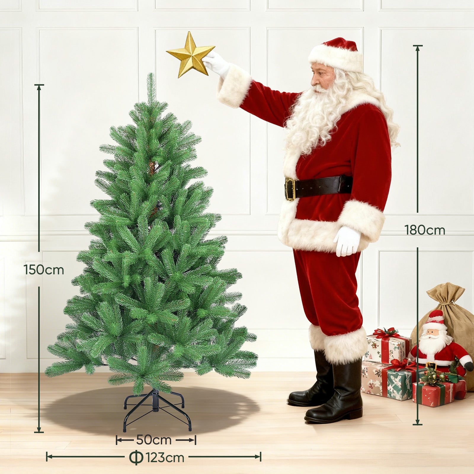 Salcar Künstlicher Weihnachtsbaum aus 100 % PE – Realistische Tannenzweige, dichter Look & stabiler Metallständer – 150 / 180 / 210 cm