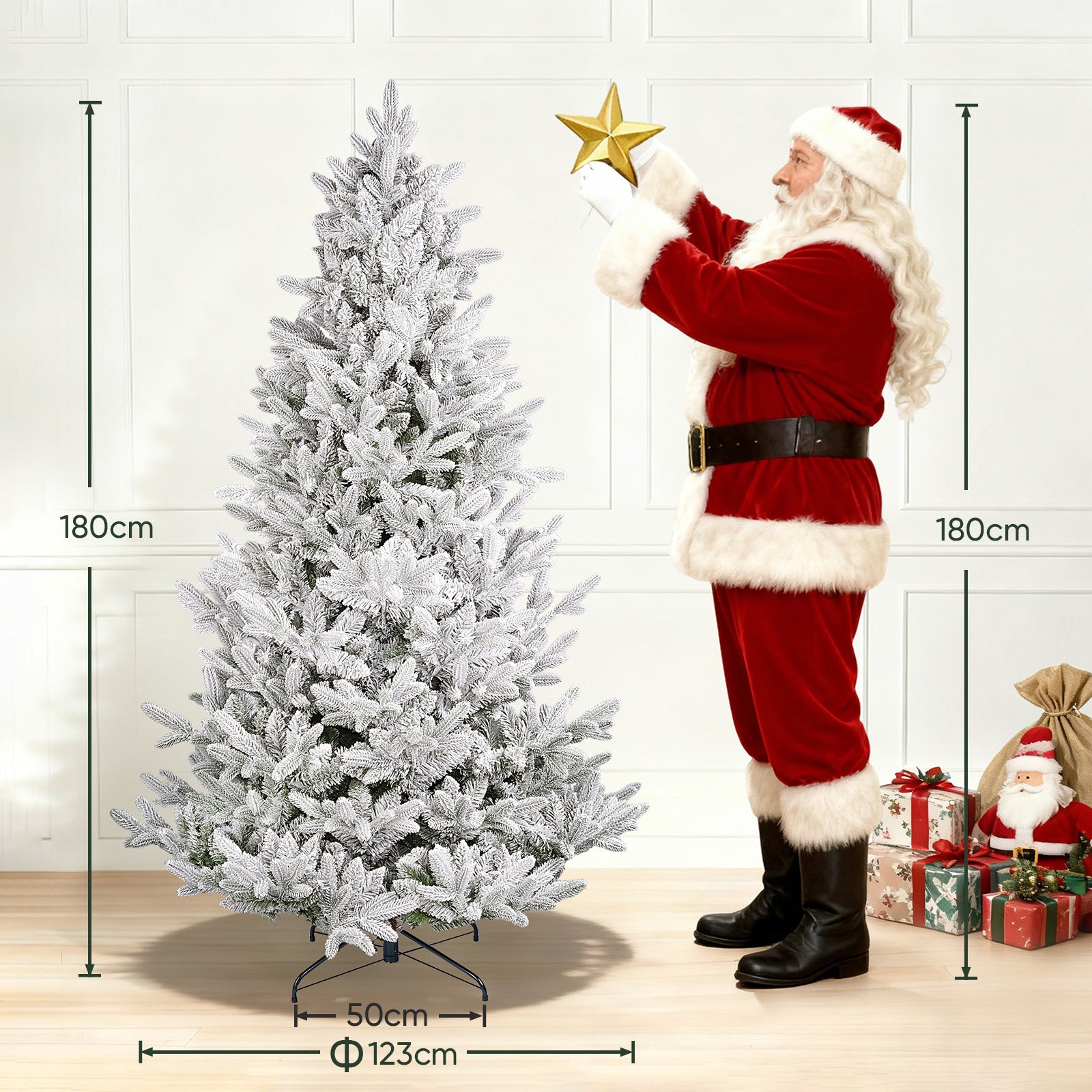 SALCAR Künstlicher Weihnachtsbaum mit Schnee – Realistischer Tannenbaum aus PE & PVC, naturgetreu, schwer entflammbar, stabiler Metallständer, einfacher Aufbau, wiederverwendbar