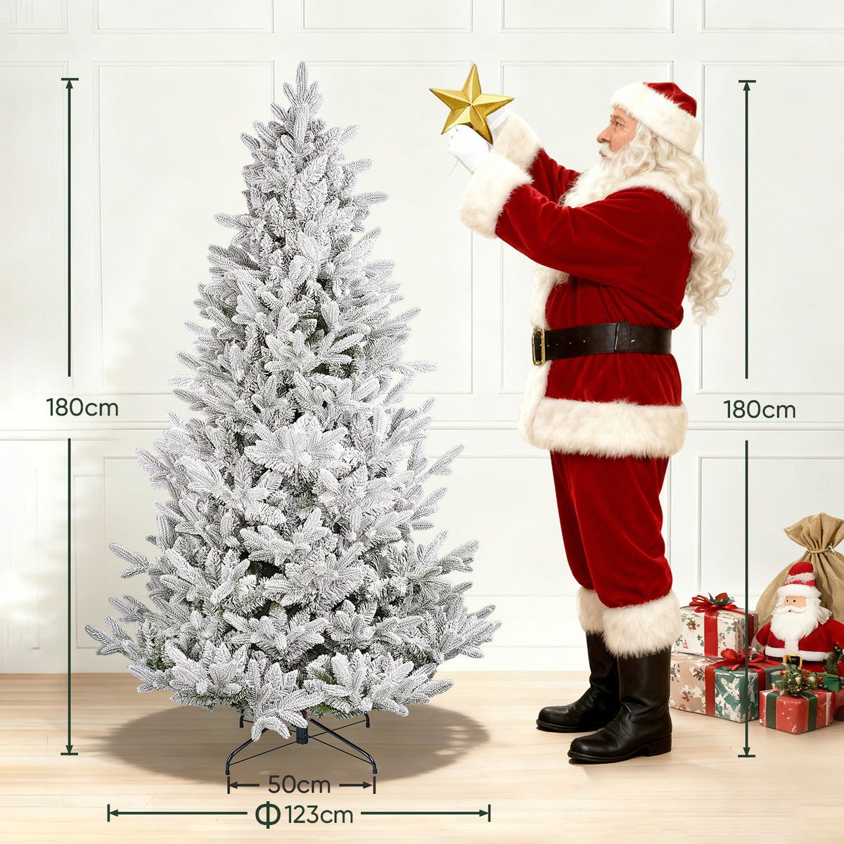 SALCAR Künstlicher Weihnachtsbaum mit Schnee – Realistischer Tannenbaum aus PE & PVC, naturgetreu, schwer entflammbar, stabiler Metallständer, einfacher Aufbau, wiederverwendbar
