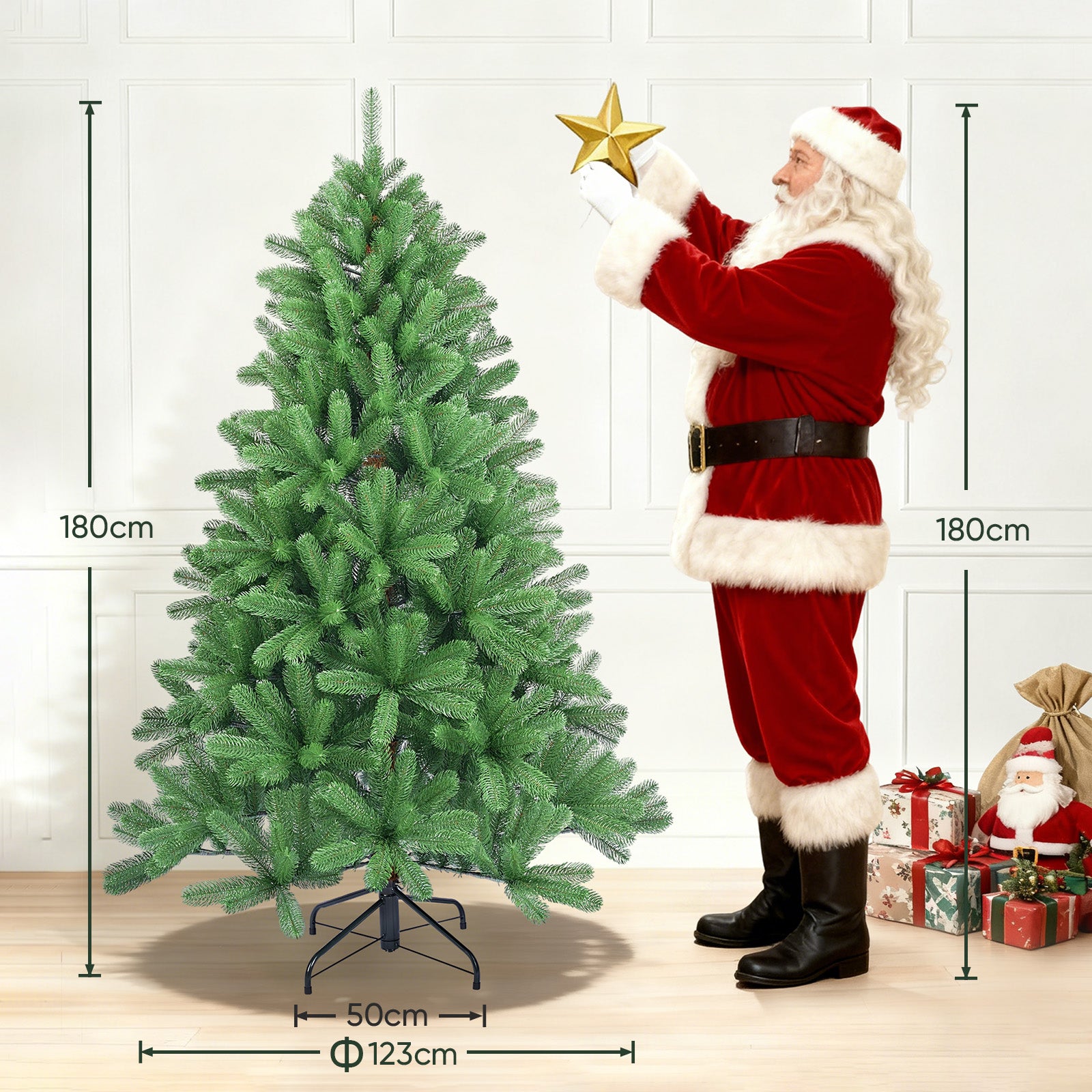 Salcar Künstlicher Weihnachtsbaum aus 100 % PE – Realistische Tannenzweige, dichter Look & stabiler Metallständer – 150 / 180 / 210 cm
