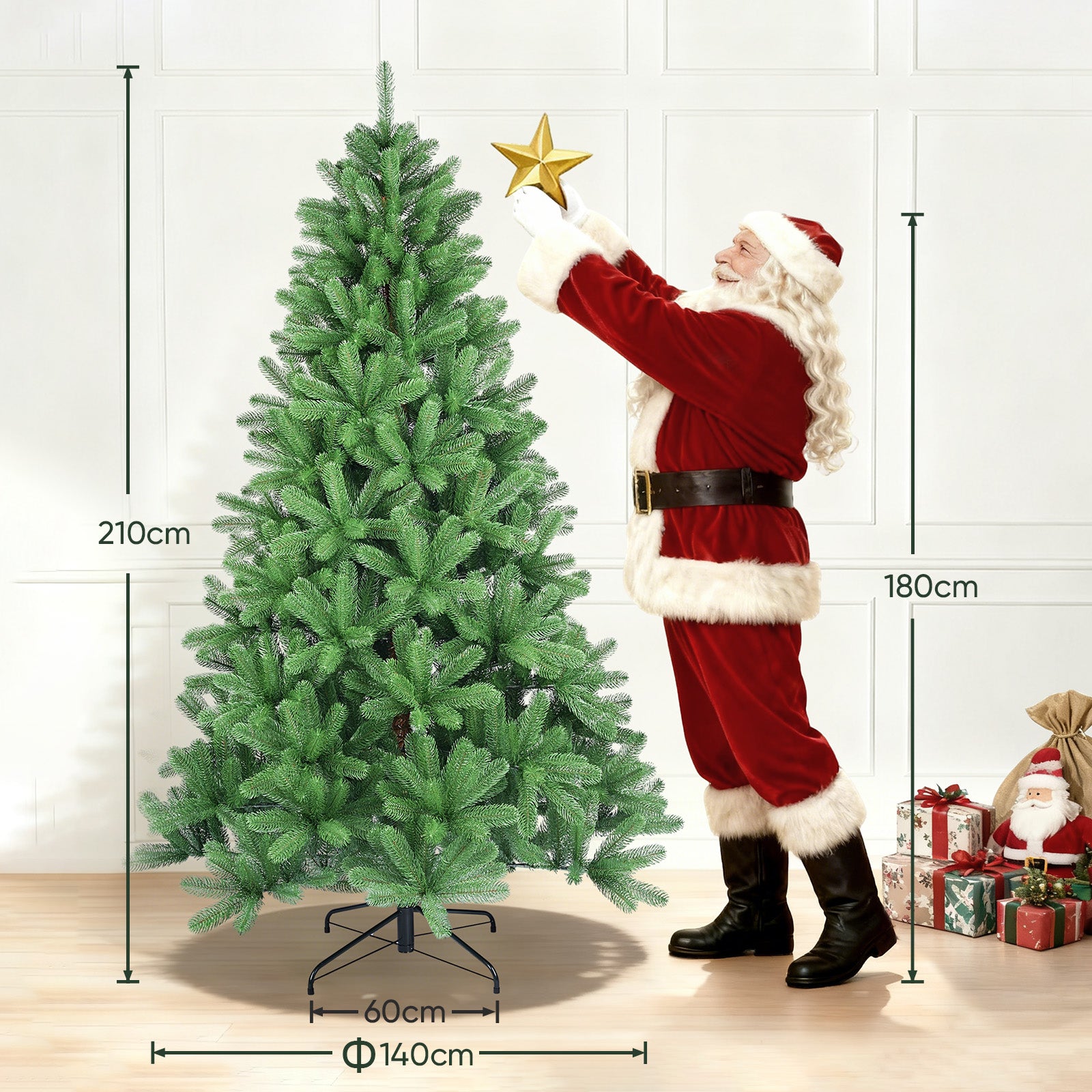 Salcar Künstlicher Weihnachtsbaum aus 100 % PE – Realistische Tannenzweige, dichter Look & stabiler Metallständer – 150 / 180 / 210 cm