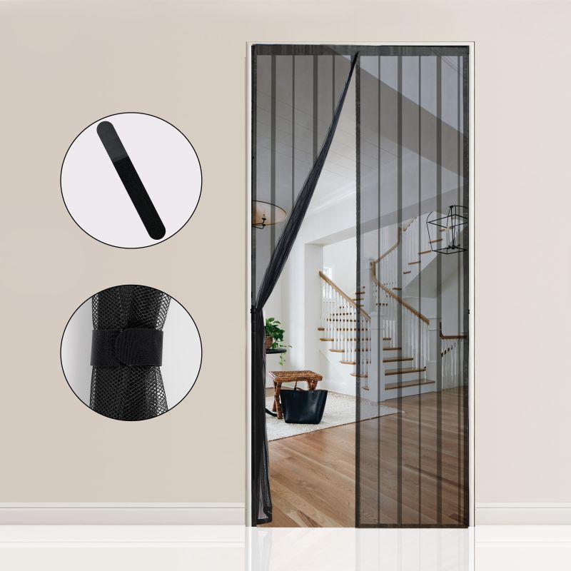 Sekey magnet fly screen door made of polyester, with straps, black