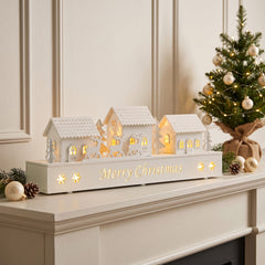 Salcar LED Weihnachtsdorf Schwibbogen – 43 cm, 8 LEDs, Batteriebetrieben, Fensterdeko Weihnachten