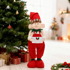 Salcar Weihnachtsfigur Junge – Verstellbare Standfigur 48–70 cm mit Teleskopbeinen, Weihnachtsdeko für Kamin, Tisch & Fensterbank
