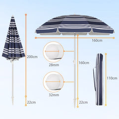 Sekey ∅ 160 cm aluminum beach umbrella with protective cover and ground sleeve, sun protection UV50+