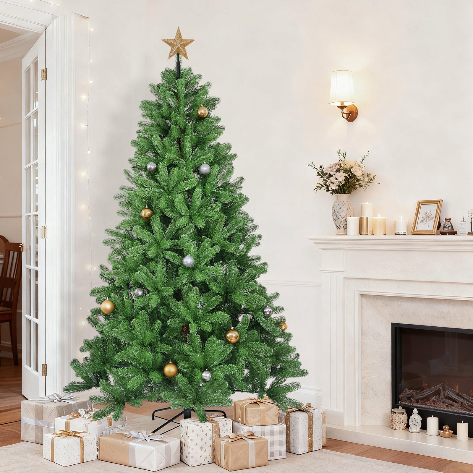 Salcar Künstlicher Weihnachtsbaum aus 100 % PE – Realistische Tannenzweige, dichter Look & stabiler Metallständer – 150 / 180 / 210 cm