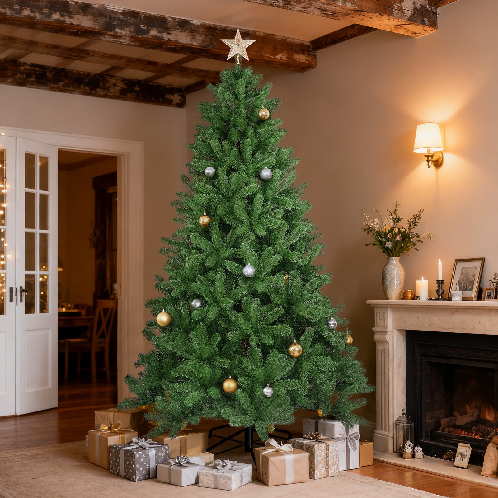 Salcar Künstlicher Weihnachtsbaum aus 100 % PE – Realistische Tannenzweige, dichter Look & stabiler Metallständer – 150 / 180 / 210 cm