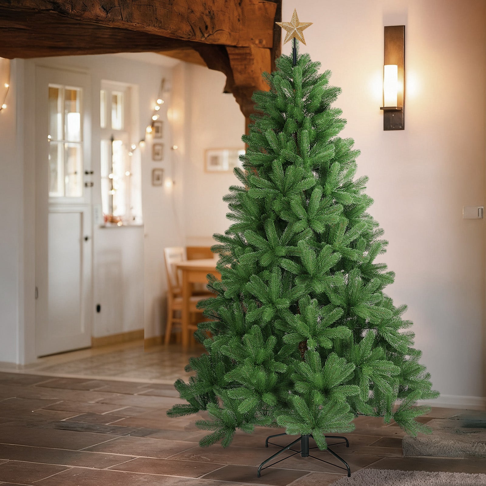 Salcar Künstlicher Weihnachtsbaum aus 100 % PE – Realistische Tannenzweige, dichter Look & stabiler Metallständer – 150 / 180 / 210 cm