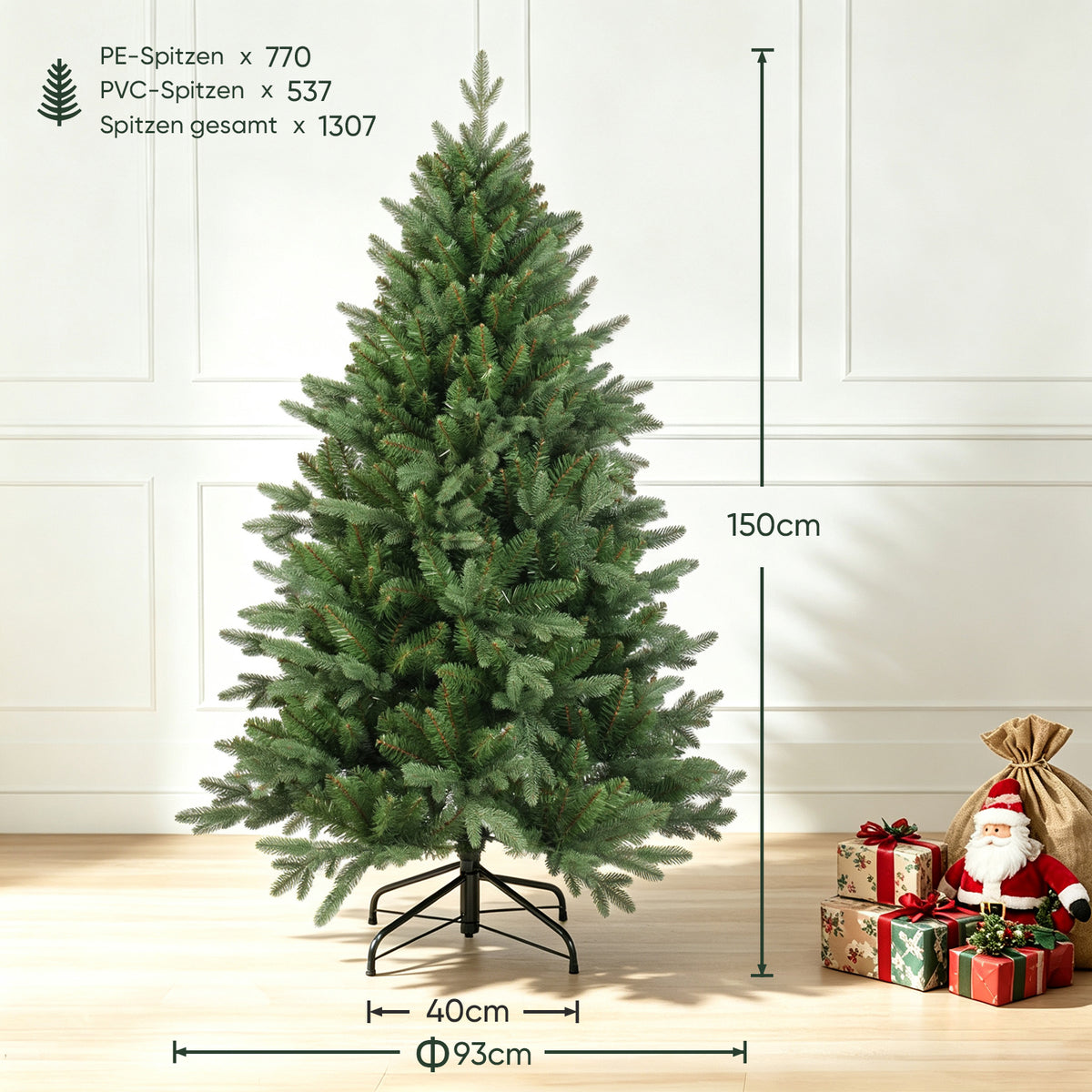 Salcar Künstlicher Weihnachtsbaum Nordmanntanne – PE & PVC, naturgetreuer Christbaum, 150/180/210 cm