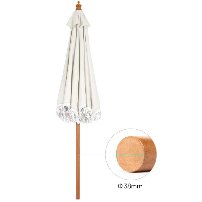 Sekey 220 cm wooden parasol with fringes, sun protection UV50+