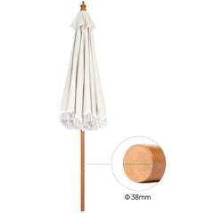 Sekey 220 cm wooden parasol with fringes, sun protection UV50+