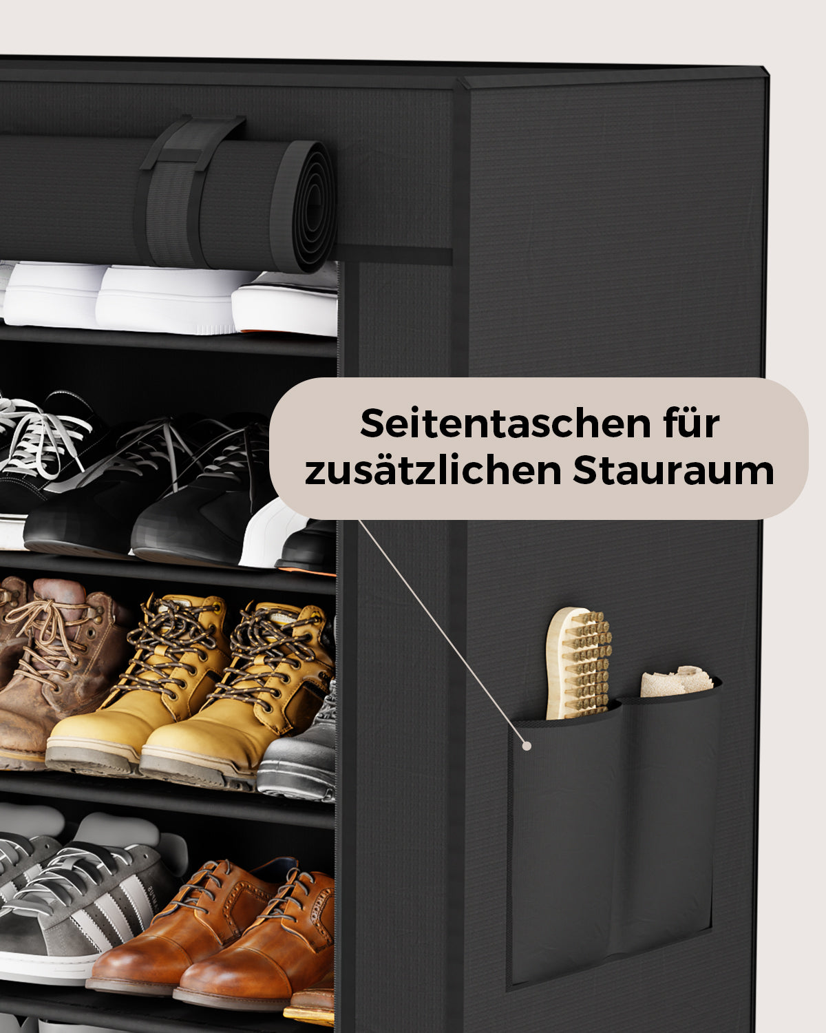Sekey Schuhschrank mit 9 Ebenen – Multifunktionales Schuhregal mit Staubschutz, 2 Größen wählbar (58 oder 85 cm Breite), anpassbare Ablagen, einfache Montage, Schwarz