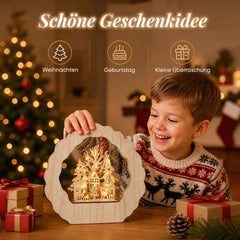 Salcar LED Schwibbogen aus Holz, 3D Weihnachtsdeko mit Weihnachtsdorf, 20 warmweiße LEDs, batteriebetriebener Lichterbogen für Fensterbank, Regal & Sideboard
