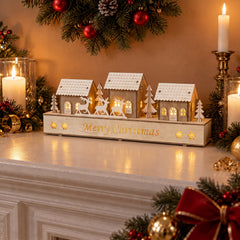 Salcar LED Schwibbogen aus Holz – 43 cm 3D Weihnachtsdorf, 8 LEDs, Batteriebetrieben, Naturholzoptik