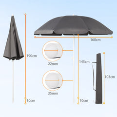 Sekey 3-in-1 Sonnenschirm mit Erdspieß 160cm – höhenverstellbar & neigbar, UV-Schutz 50+, stabiler Strandschirm für Strand, Garten & Camping