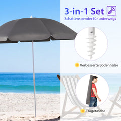 Sekey 3-in-1 Sonnenschirm mit Erdspieß 160cm – höhenverstellbar & neigbar, UV-Schutz 50+, stabiler Strandschirm für Strand, Garten & Camping