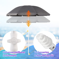 Sekey 3-in-1 Sonnenschirm mit Erdspieß 160cm – höhenverstellbar & neigbar, UV-Schutz 50+, stabiler Strandschirm für Strand, Garten & Camping