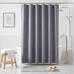 Sekey Dunkelgrau Duschvorhang 180 × 200 cm, Textil Badewannenvorhang mit Waffelstruktur, Wasserabweisend & Waschbar, 100 % Polyester, mit Beschwerungsband & 12 Edelstahlringen