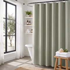 Sekey Grün Duschvorhang 180 × 200 cm, Textil Badewannenvorhang mit Waffelstruktur, Wasserabweisend & Waschbar, 100 % Polyester, mit Beschwerungsband & 12 Edelstahlringen