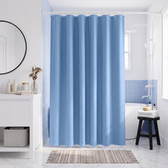 Sekey Blau Duschvorhang 180 × 200 cm, Textil Badewannenvorhang mit Waffelstruktur, Wasserabweisend & Waschbar, 100 % Polyester, mit Beschwerungsband & 12 Edelstahlringen