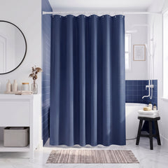 Sekey Dunkelblau Duschvorhang 180 × 200 cm, Textil Badewannenvorhang mit Waffelstruktur, Wasserabweisend & Waschbar, 100 % Polyester, mit Beschwerungsband & 12 Edelstahlringen