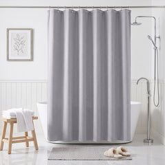 Sekey Grau Duschvorhang 180 × 200 cm, Textil Badewannenvorhang mit Waffelstruktur, Wasserabweisend & Waschbar, 100 % Polyester, mit Beschwerungsband & 12 Edelstahlringen