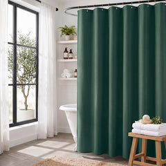 Sekey Dunkelgrün Duschvorhang 180 × 200 cm, Textil Badewannenvorhang mit Waffelstruktur, Wasserabweisend & Waschbar, 100 % Polyester, mit Beschwerungsband & 12 Edelstahlringen