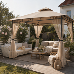 Sekey garden gazebo 3x3 m, garden tent with mosquito net, breathable double roof 160g/㎡ polyester