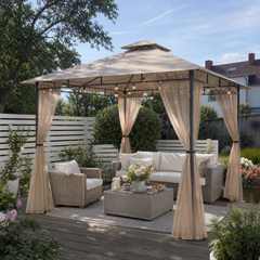 Sekey garden gazebo 3x3 m, garden tent with mosquito net, breathable double roof 160g/㎡ polyester