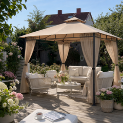 Sekey garden gazebo 3x3 m, garden tent with mosquito net, breathable double roof 160g/㎡ polyester