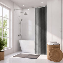 Sekey Hellgrau Duschvorhang 180 × 200 cm, Textil Badewannenvorhang in Leinenoptik, Wasserabweisend & Waschbar, 100 % Polyester, mit Beschwerungsband & 12 Edelstahlringen