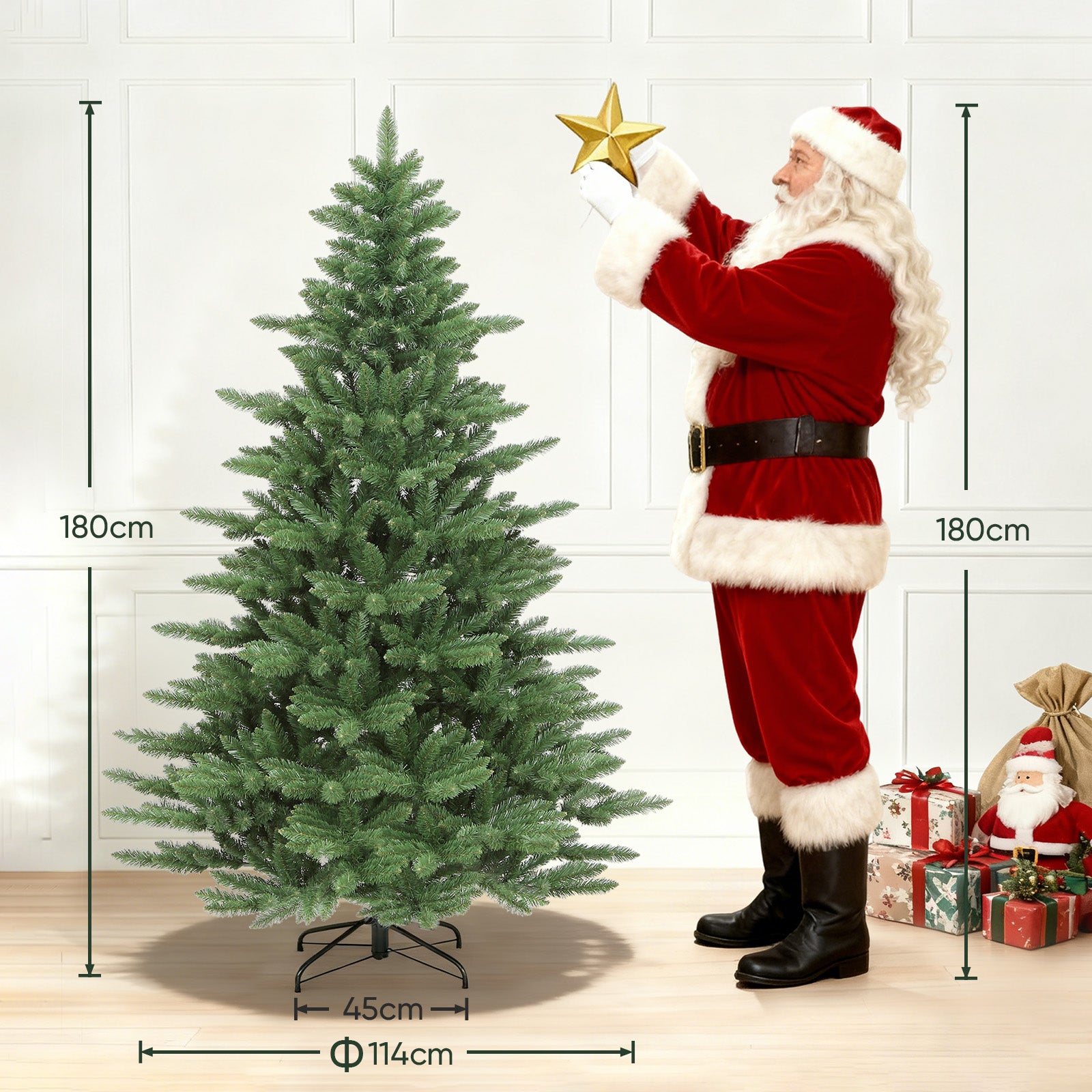 SALCAR Künstlicher Weihnachtsbaum aus 100% PVC – Naturgetreuer Tannenbaum mit dichtem Nadelkleid, stabilem Standfuß & Handschuhen – Wiederverwendbar, Sicher & Umweltfreundlich