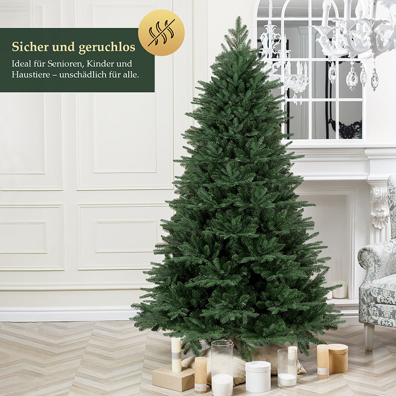 Salcar 120 /150 /180 /210cm Künstlicher Weihnachtsbaum mit Holzständer, Nordmanntanne, mit 725 /980 /1290 /1525 PE-Zweigen und 203 /544 /722 /993 PVC-Zweigen