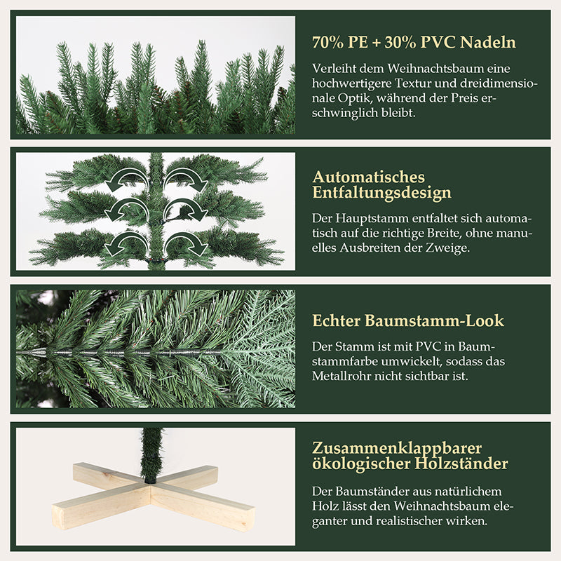 Salcar 120 /150 /180 /210cm Künstlicher Weihnachtsbaum mit Holzständer, Nordmanntanne, mit 725 /980 /1290 /1525 PE-Zweigen und 203 /544 /722 /993 PVC-Zweigen