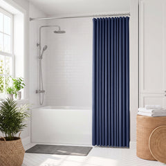 Sekey Dunkelblau Duschvorhang 180 × 200 cm, Textil Badewannenvorhang mit Waffelstruktur, Wasserabweisend & Waschbar, 100 % Polyester, mit Beschwerungsband & 12 Edelstahlringen