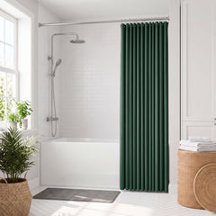 Sekey Dunkelgrün Duschvorhang 180 × 200 cm, Textil Badewannenvorhang mit Waffelstruktur, Wasserabweisend & Waschbar, 100 % Polyester, mit Beschwerungsband & 12 Edelstahlringen