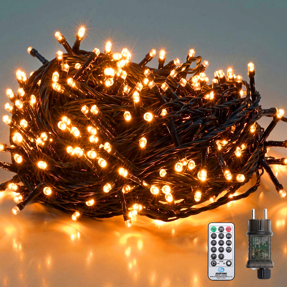 Salcar LED Lichterkette Orange 23 m mit 360 LEDs, Fernbedienung, 8 Lichtmodi, 4-stufig dimmbar, 3 Timer, Memory, IP44, 31V für Innen & Außen