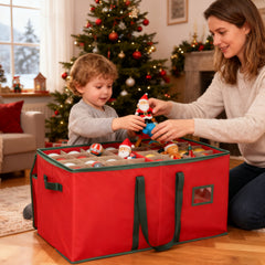 Salcar Rote Aufbewahrungsbox für 128 Weihnachtskugeln – Faltbare Christbaumkugel-Box 64,8×32,3×34,2 cm mit 128 Fächern, Tragegriffen & Doppelreißverschluss