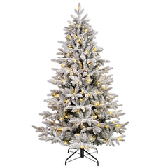 Künstlicher Weihnachtsbaum mit Schnee und LED Beleuchtung – Realistischer Tannenbaum mit Metallständer, 180 cm / 210 cm, warmweißes Licht