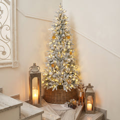 Salcar Halb-Weihnachtsbaum mit LED & Schnee 180/210 cm – Künstlicher Christbaum aus 100 % PE