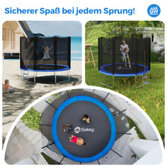 Sekey Trampolin Ø 305 cm für den Garten – TÜV/GS-zertifiziertes Outdoor Trampolin mit Sicherheitsnetz, W-Beinen & Leiter – bis 150 kg belastbar, wetterfest & kindersicher