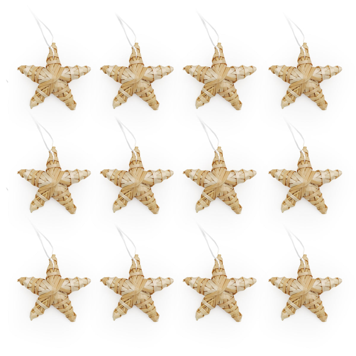 Salcar 12er Set Strohsterne zum Hängen – Handgefertigte natürliche Fünfzackige Sterne aus Stroh, nachhaltiger Christbaumschmuck für Weihnachtsbaum & Adventsdeko