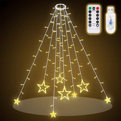 Salcar 2 m LED Lichterkette mit Ring Sterne für Weihnachtsbaum, 188 LEDs, mit Fernbedienung