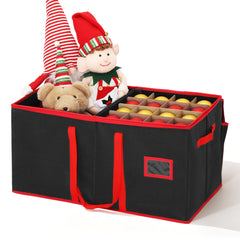Salcar Schwarze Aufbewahrungsbox für 128 Weihnachtskugeln – Faltbare Christbaumkugel-Box 64,8×32,3×34,2 cm mit 128 Fächern, Tragegriffen & Doppelreißverschluss