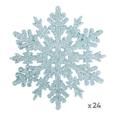 SALCAR 24 Stück Schneeflocken Weihnachtsdeko Blau – Glitter Schneeflocken Anhänger Ø10cm, Wiederverwendbarer Weihnachtsbaumschmuck für Winter & Festtage